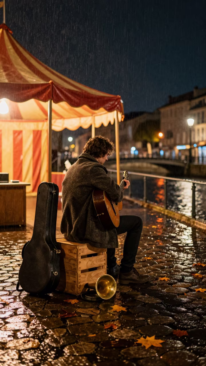 Guitarist Singing Under Circus Tent in Marseille in under a circus tent in Marseille