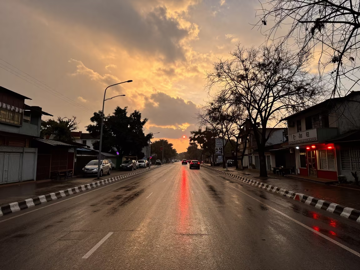 Gujranwala Wet Ramp Reflecting Brake Lights in outside a corner cafe in Gujranwala