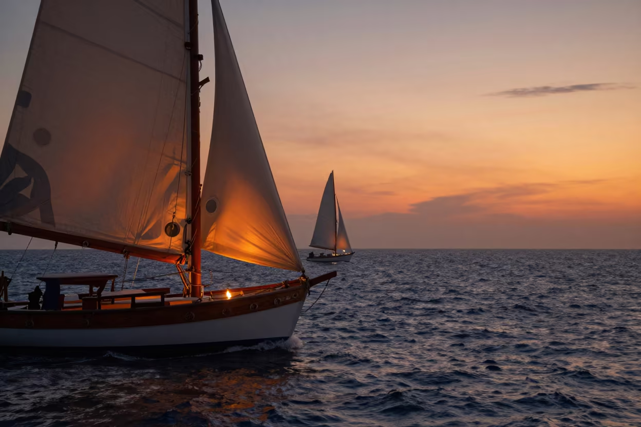 Gulet Sailing Boat Near Cienfuegos at Sunset in near Cienfuegos