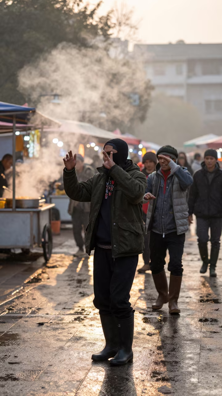 Gumboot Dance Festival at Guilin Night Market Dawn in at a night market near Guilin