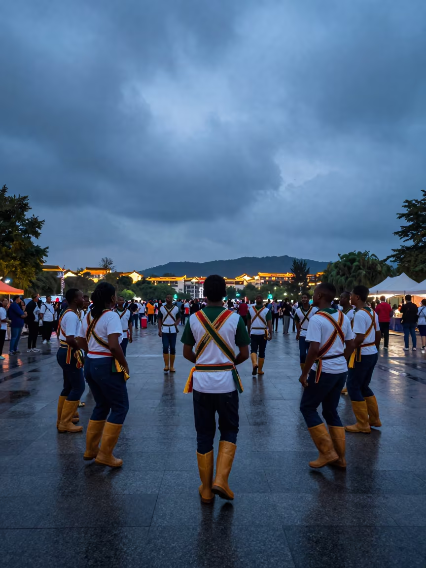Gumboot Dance Festival Hangzhou Twilight Square in at a public square during a festival in Hangzhou