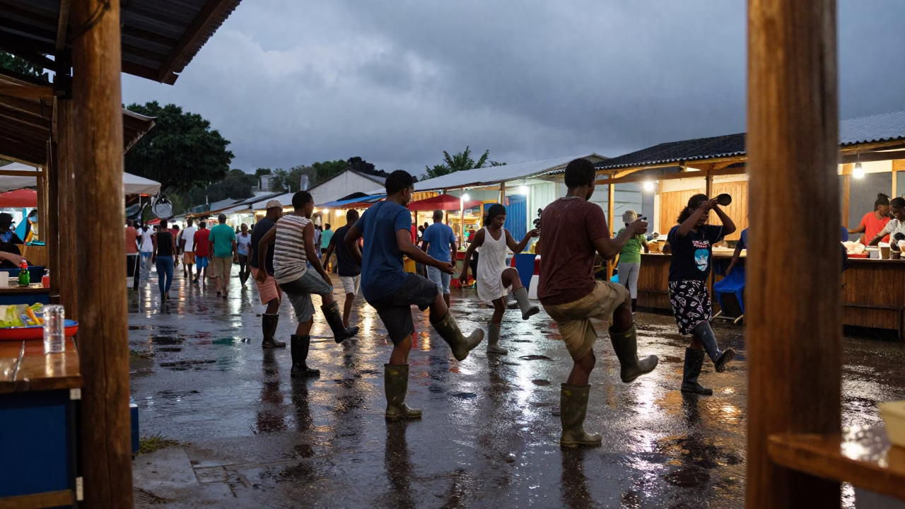 Gumboot Dance Festival Indigo Night Salvador in at a night market near Salvador