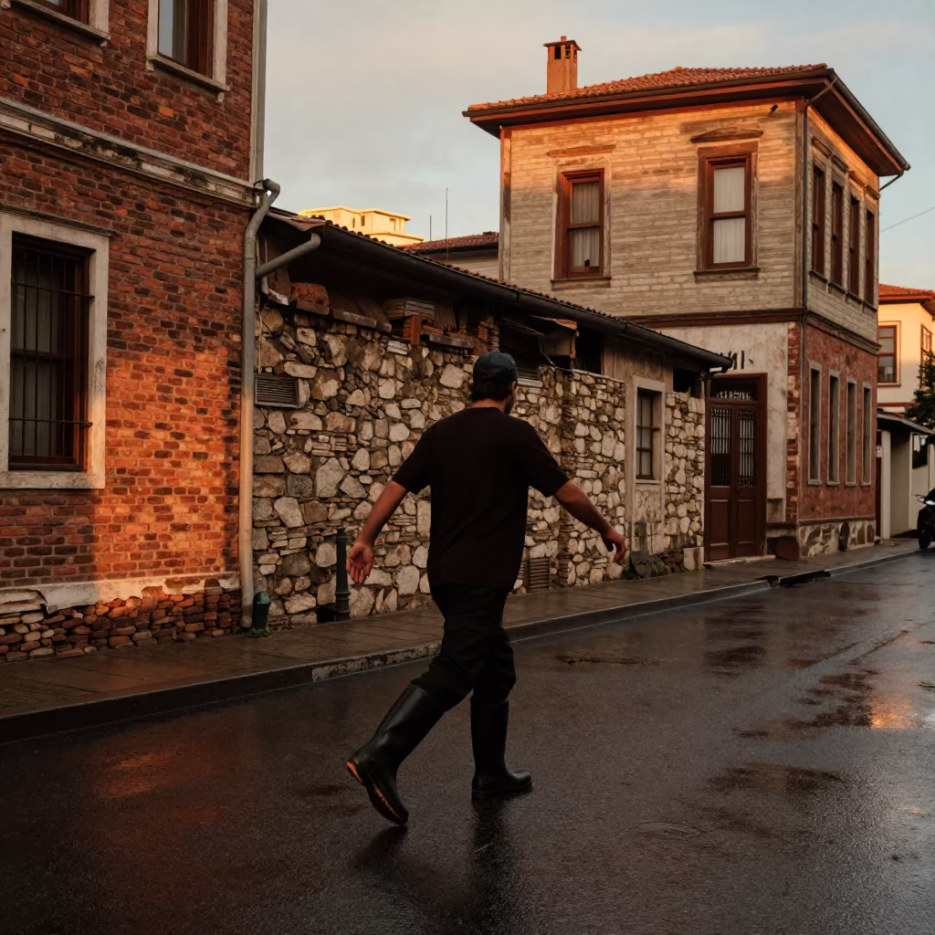 Gumboot Dancer Stomping in Cihangir Evening in near Cihangir, Istanbul