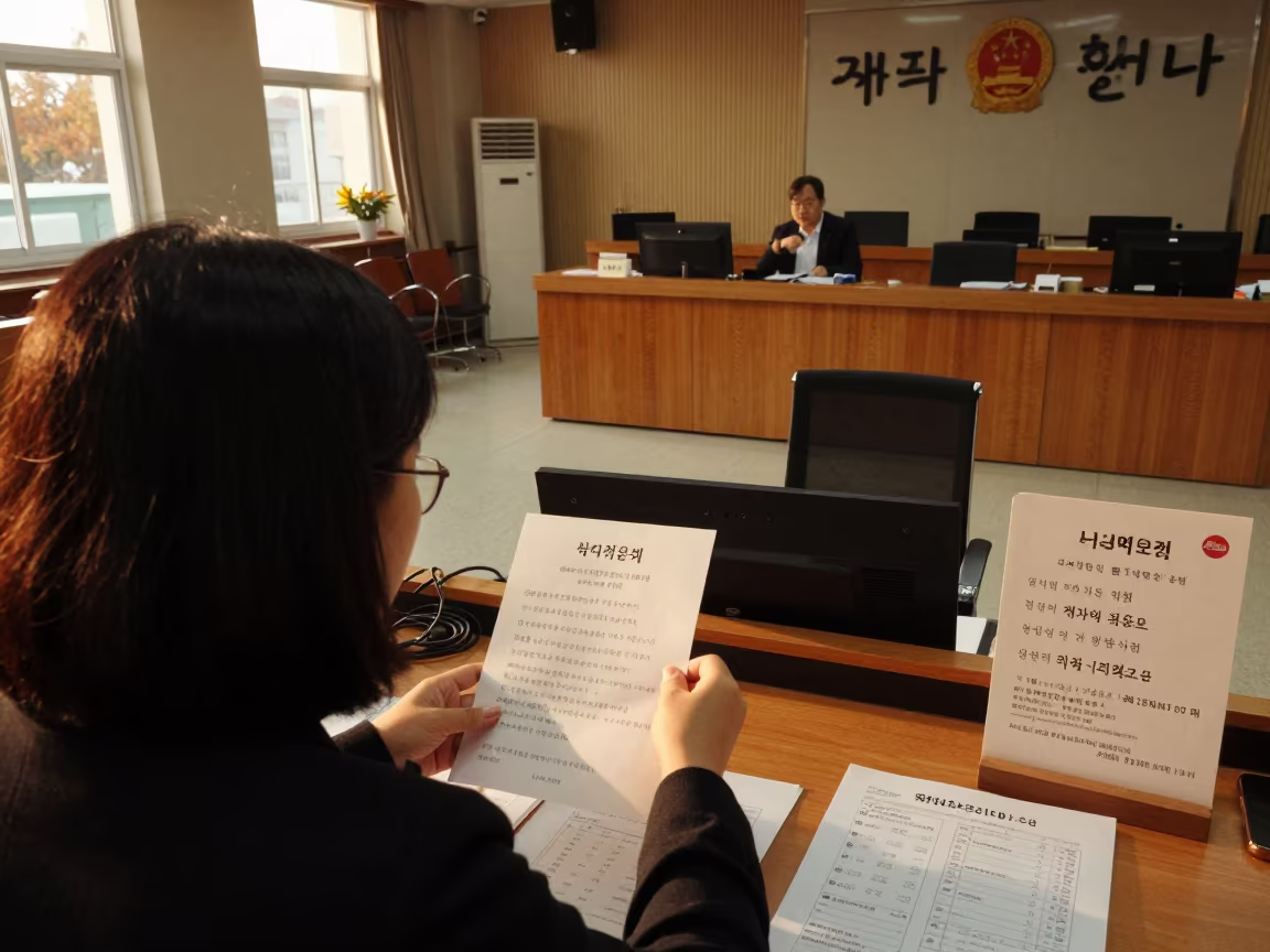 Gwangju Clerk Sorting Ballots in Golden Light in inside a council chamber in Gwangju