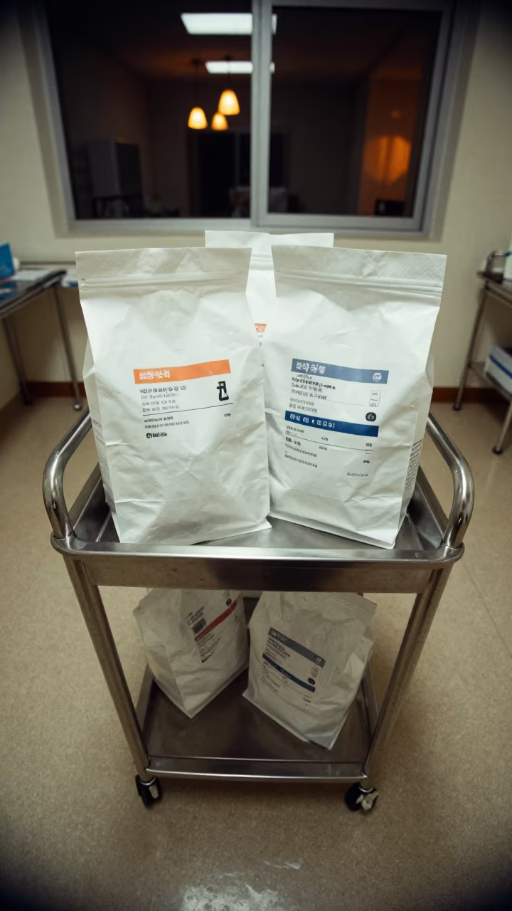 Gwangju Kennel Prep Cart With Medicine Bags in inside an adoption room in Gwangju