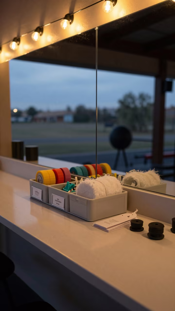 Gym Check-In Cubby Label Tray with Tags in at a gym check-in desk in Delmas