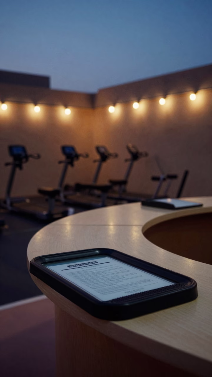 Gym Check-in Desk in Jeddah Twilight Glow in at a gym check-in desk in Jeddah