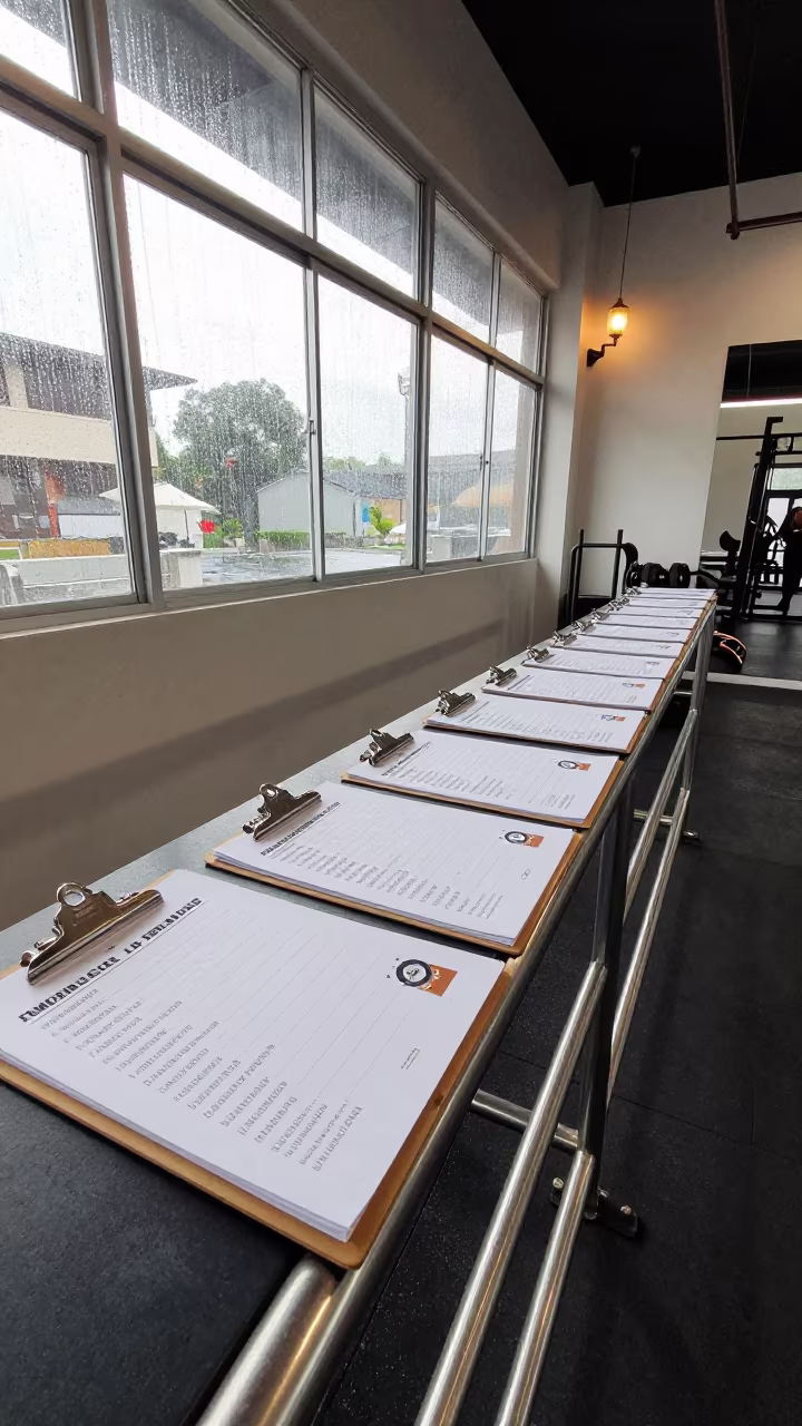 Gym Clipboard Rail Before Class Coatzacoalcos in at a gym check-in desk in Coatzacoalcos