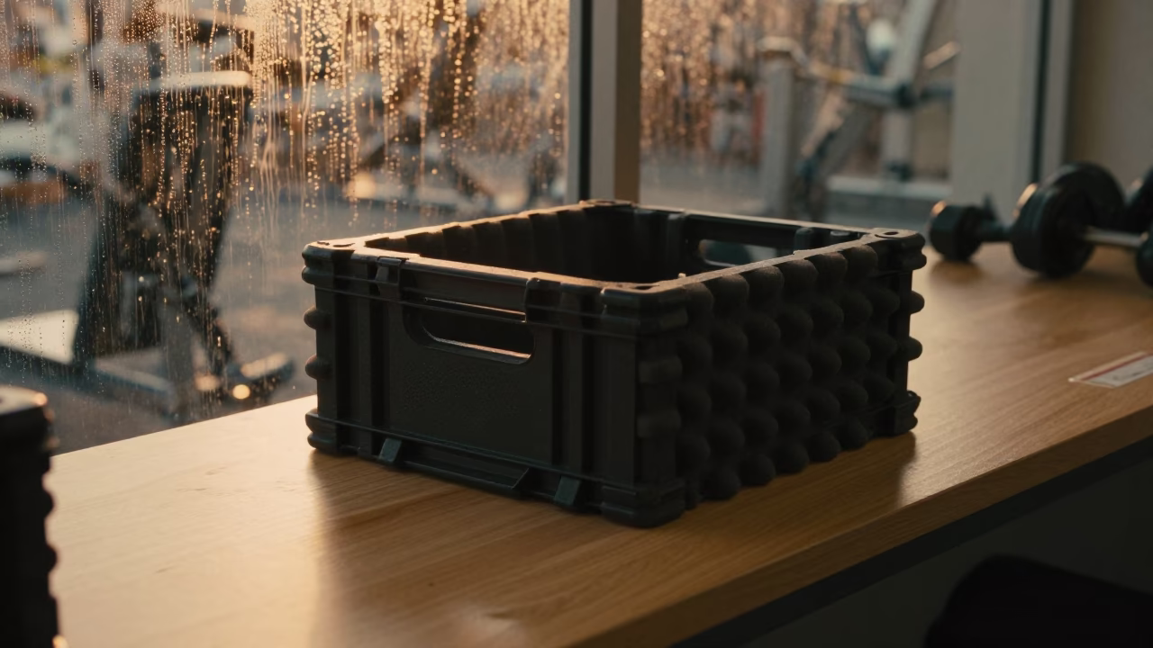 Gym Foam Crate Edge Trim Evening Reset in at a gym check-in desk in Chennai