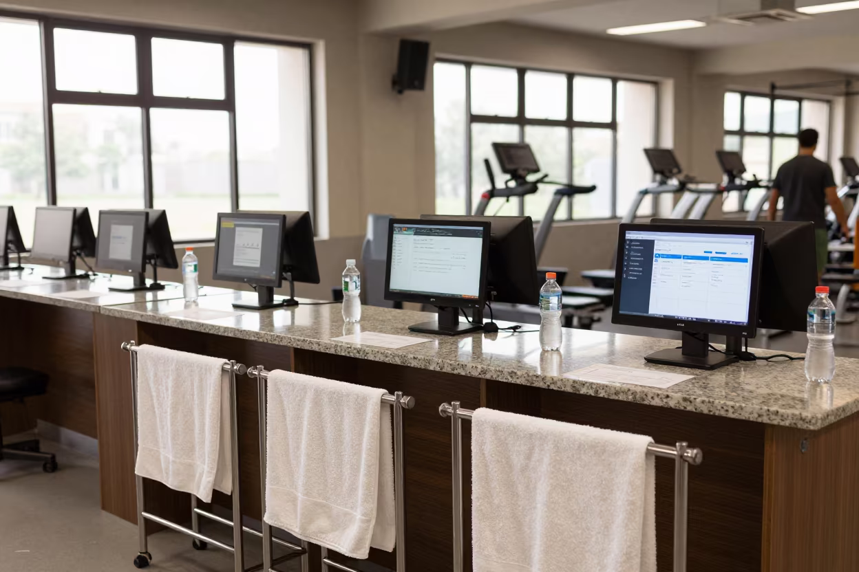 Gym Robe Hamper at Karachi Check-in Desk in at a gym check-in desk in Karachi