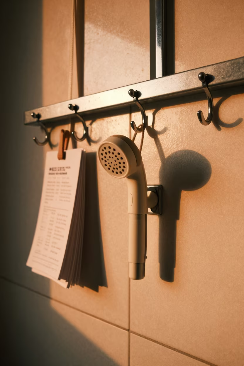 Gym Shower Filter Cup in Chennai Evening Light in at a gym check-in desk near Chennai