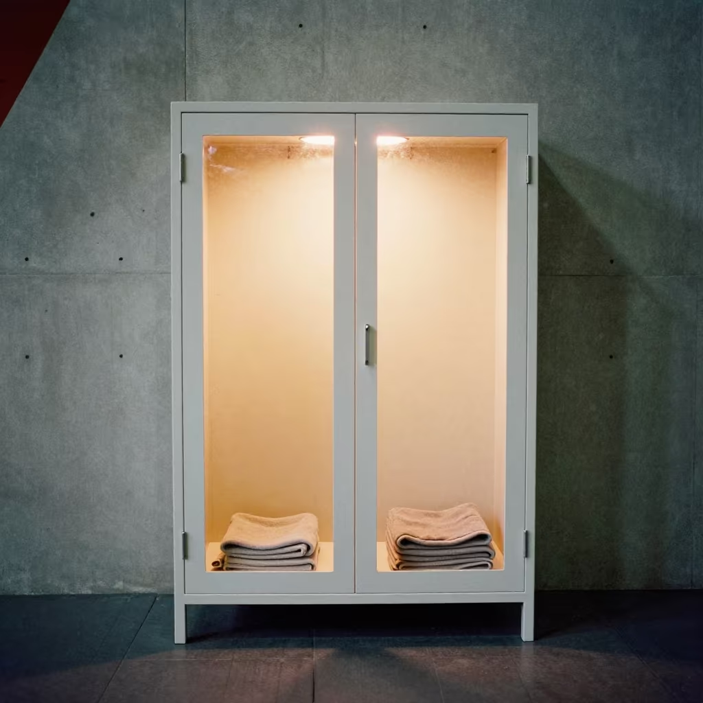 Gym Towel Cabinet in Warm Up Zone in inside a climbing gym warmup zone in Markham