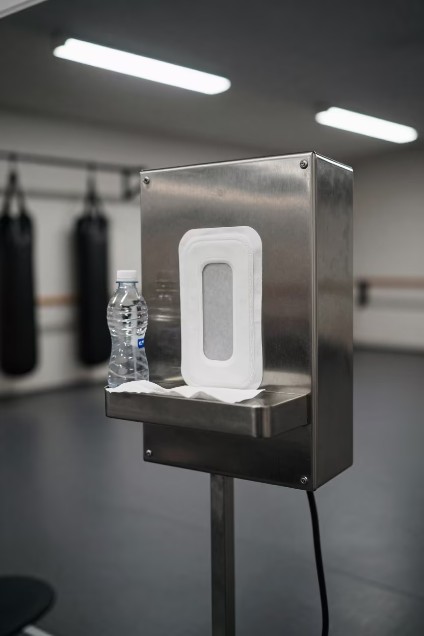 Gym Wipe Station Winter Night in inside a yoga studio before the session begins near London