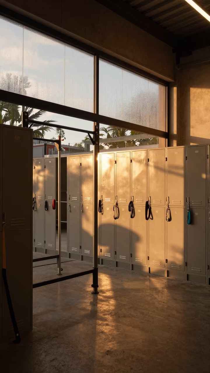 Gym Wristband Locker in Evening Climbing Zone in inside a climbing gym warmup zone near Brisbane