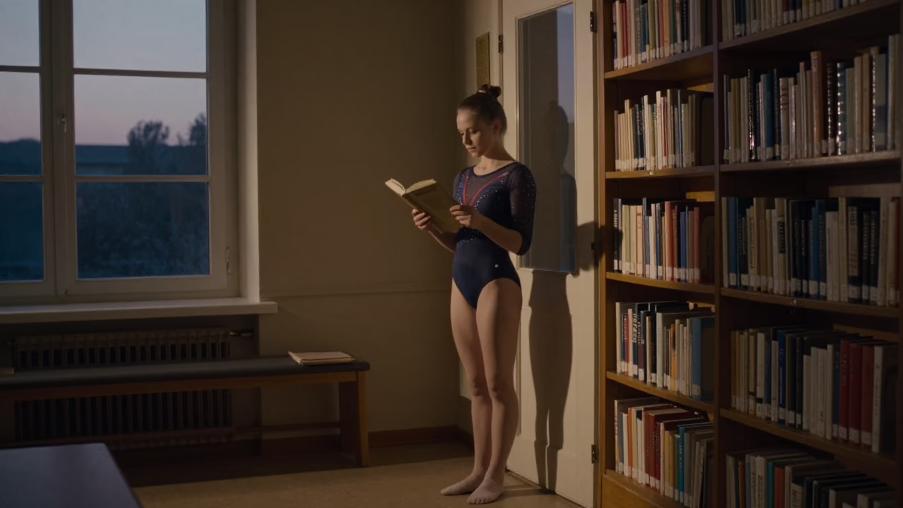 Gymnast in Bursa Library Reading Room Evening in in a library reading room in Bursa