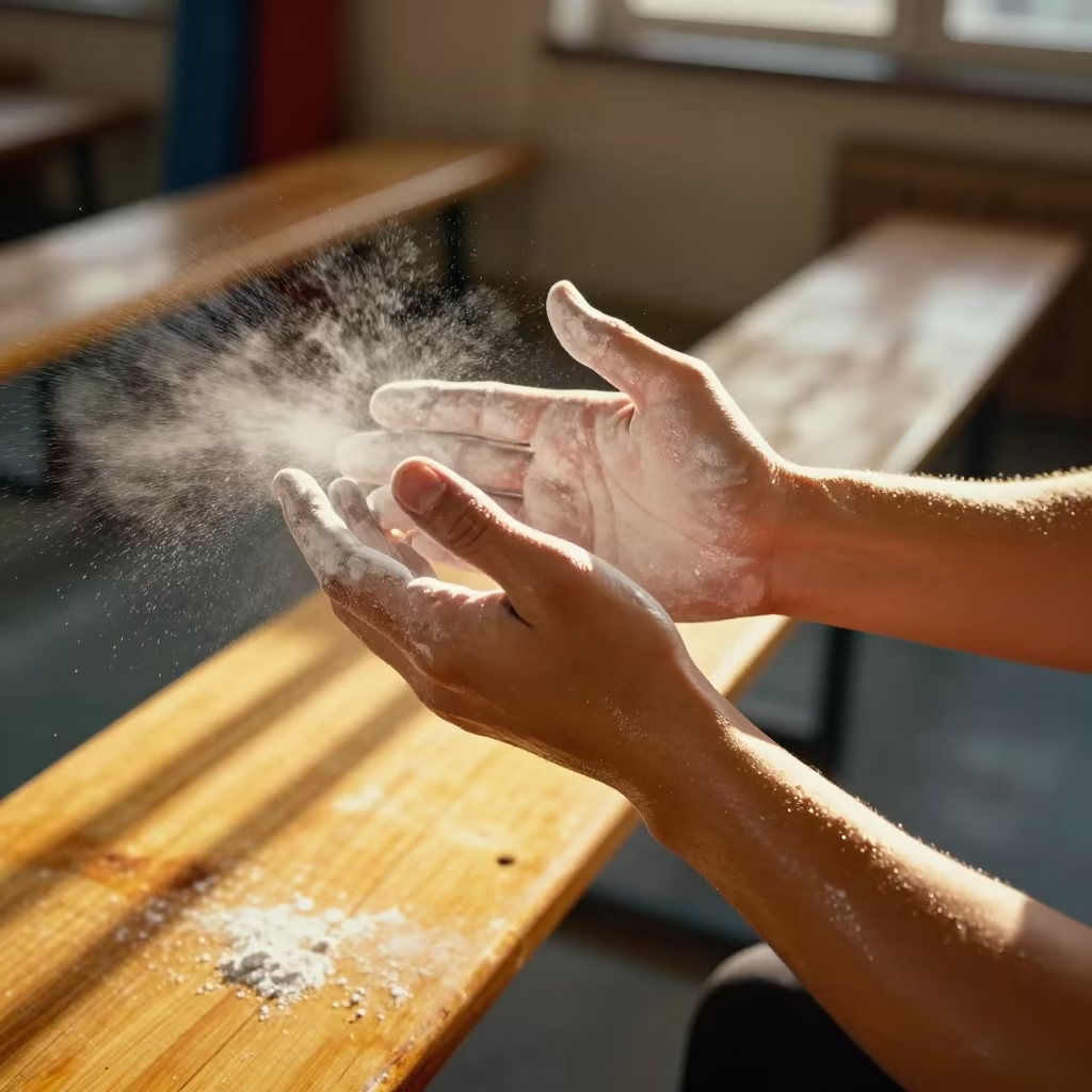 Gymnast Chalking Hands Golden Hour in in an atelier in Tekirdağ