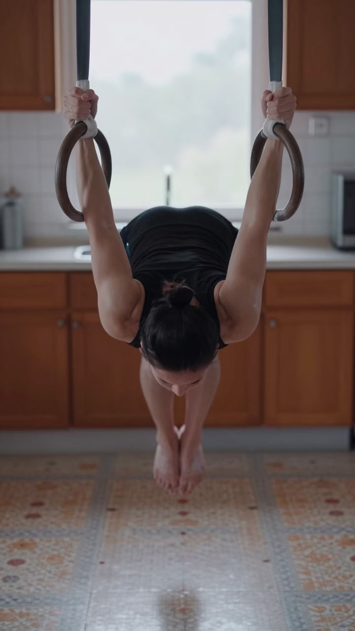 Gymnast Iron Cross in Aizawl Kitchen Morning in in a kitchen in Aizawl