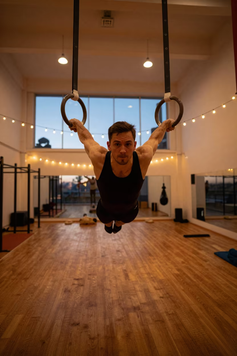 Gymnast Iron Cross Malabo Dawn Studio in in an atelier in Malabo