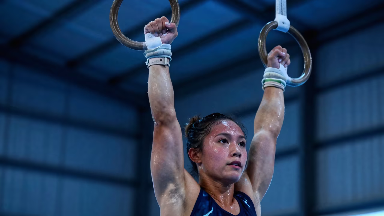 Gymnast Iron Cross Neon Reflections Warehouse Loft in in a warehouse loft in Lombok