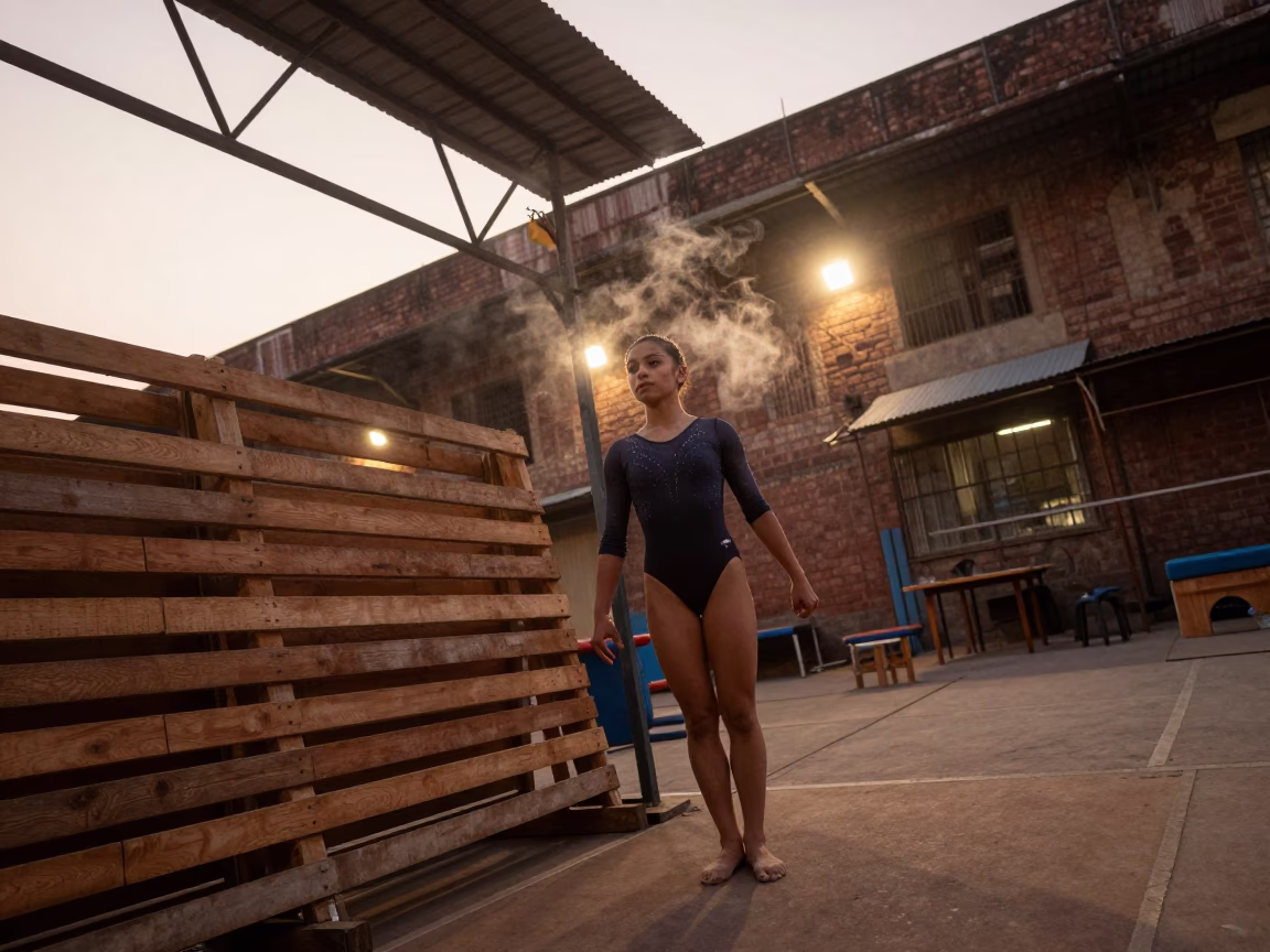 Gymnast in Kanpur Market Hall Under Arena Light in in a market hall in Kanpur