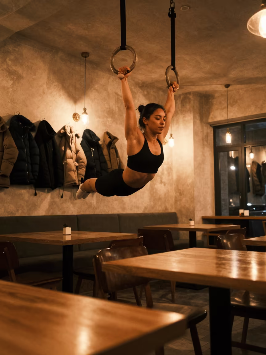 Gymnast Rings Cafe Ankara Night in in a cafe in Ankara