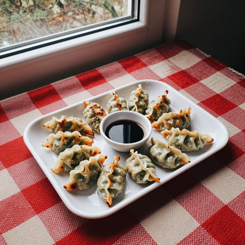 Gyoza Tray on Picnic Blanket in Yola in on a picnic blanket in Yola