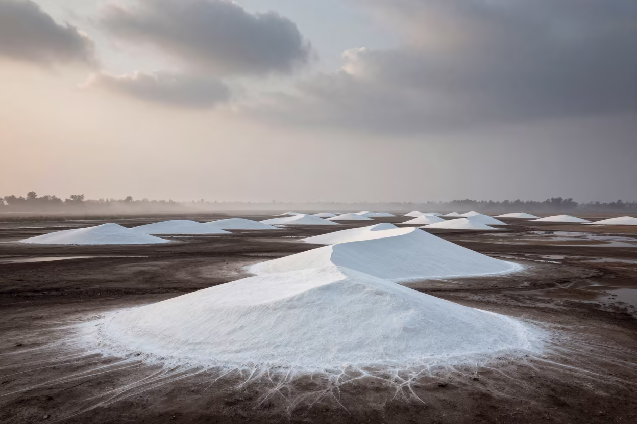 Gypsum Dunes at Dawn in Rajasthan Floodplain in across a floodplain after rain in Rajasthan