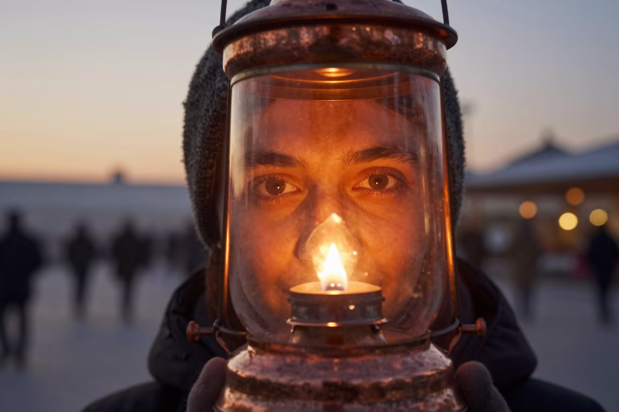 Gyumri Winter Portrait Lantern Light Eyes in near Gyumri