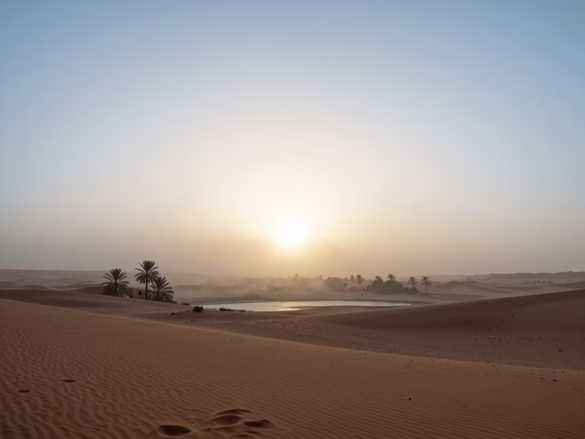 Haboob Approaching Oasis at Dawn in beneath fast-moving cloud bands near Marrakech