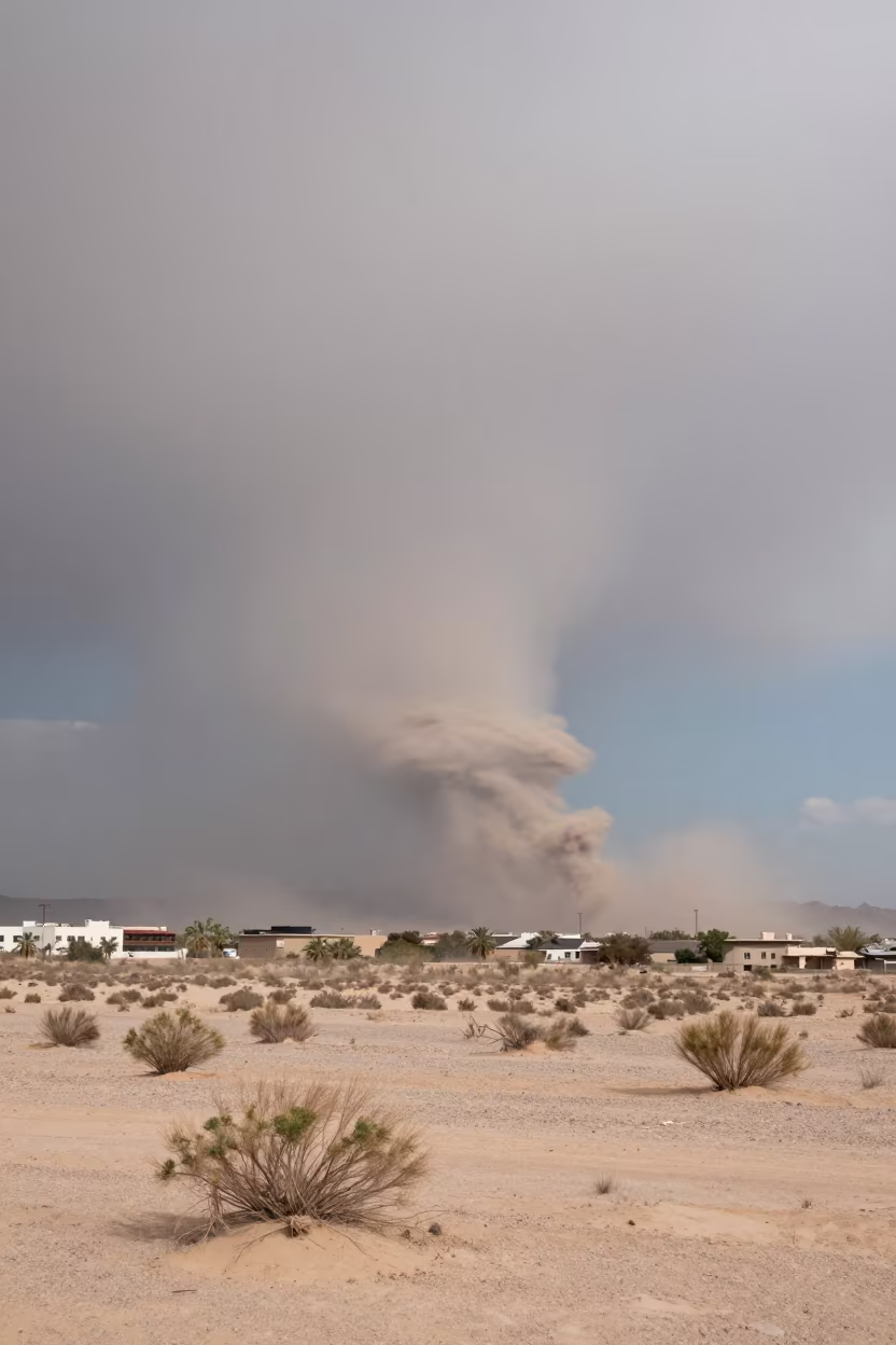 Haboob Storm Approaching Phoenix Desert City in across a storm-bright plain near Phoenix