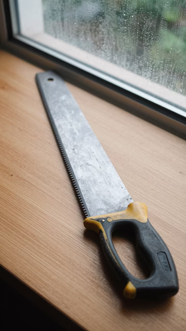 Hacksaw on Desk with Condensation in on a writing desk near Seoul
