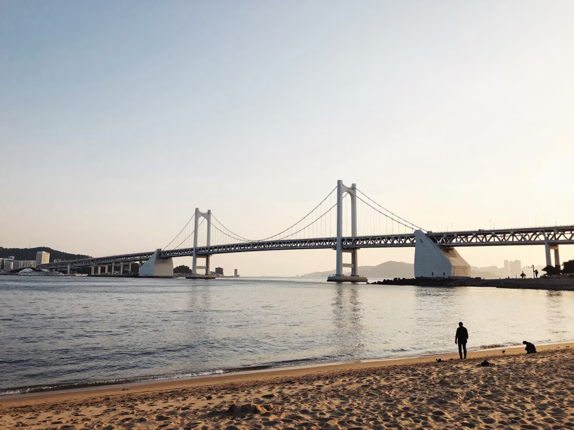 Haeundae Beach And Gwangalli Bridge in Busan in in Busan, South Korea