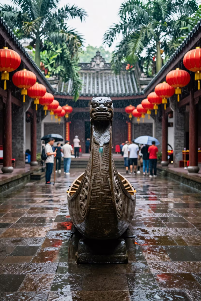 Haida Canoe Ceremony in Chongqing Shrine Lanterns in in a shrine lined with lanterns near Chongqing