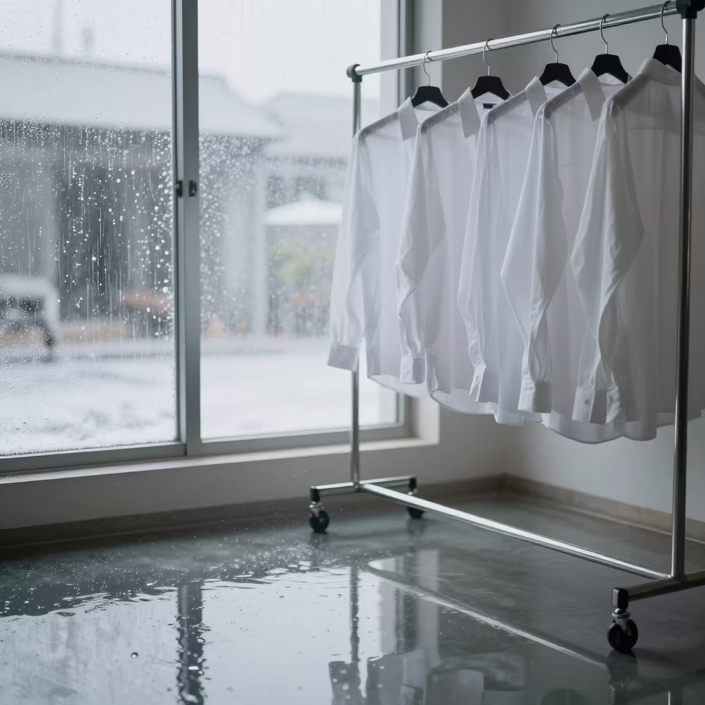 Hailstorm Reflection on Water Floor in inside a couture atelier in Johor Bahru
