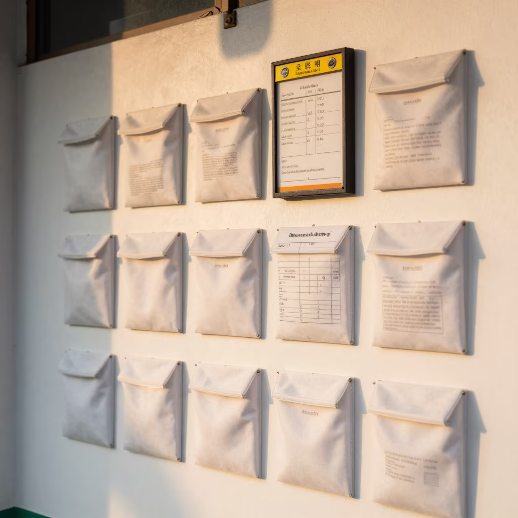 Haiphong Dispatch Wall Route Pockets and Magnets in inside a dispatch office above the dock in Haiphong