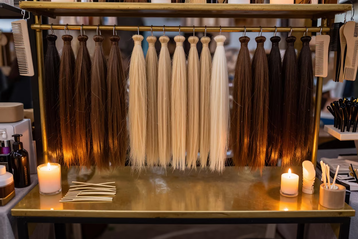 Hair Color Ring and Combs on Goldsmith Bench in at a goldsmith bench in a bazaar jewelry lane in Cluj-Napoca