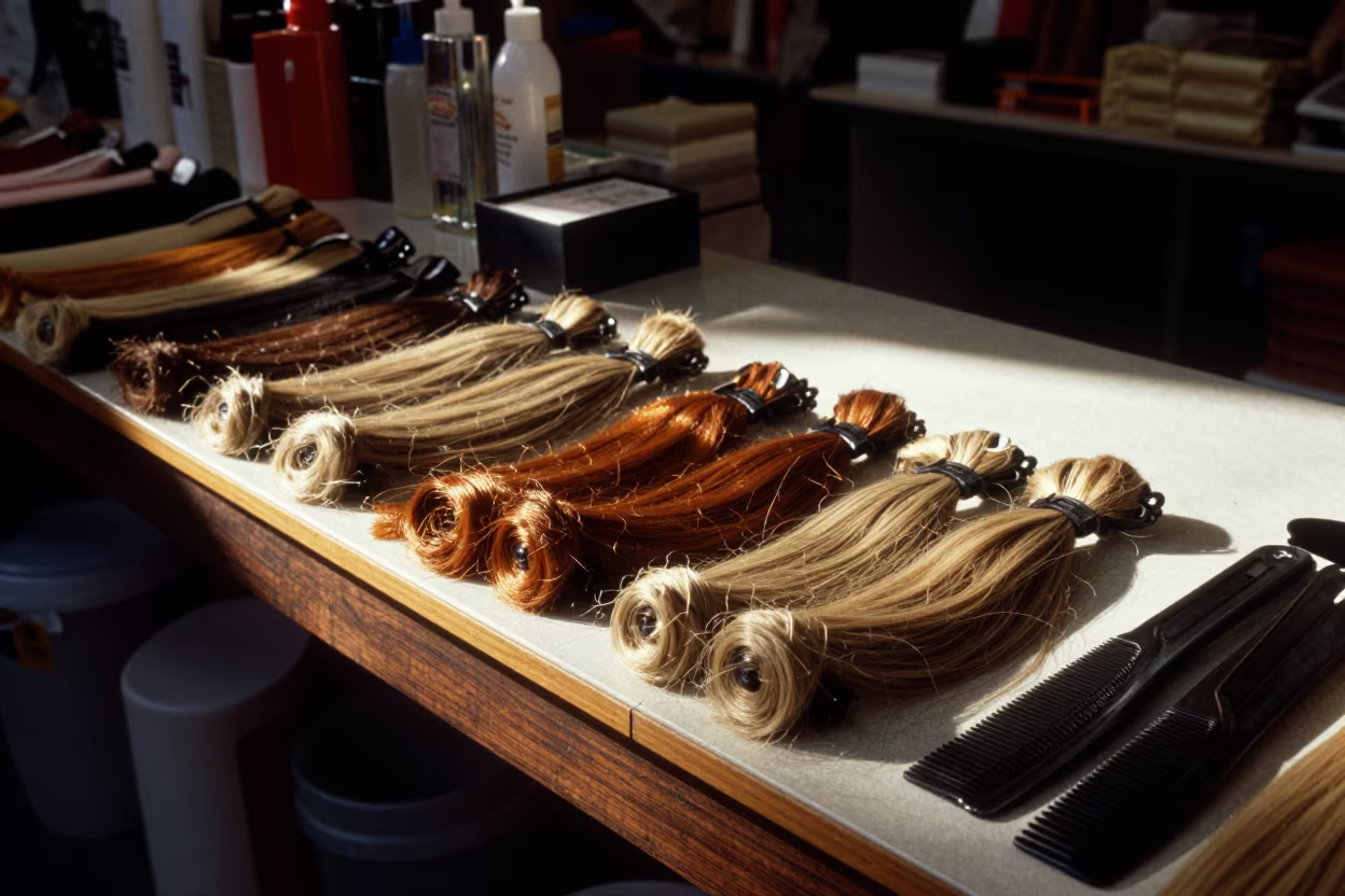 Hair Color Ring and Combs at Santiago Bazaar in at a jewelry counter inside a covered bazaar near Lastarria, Santiago