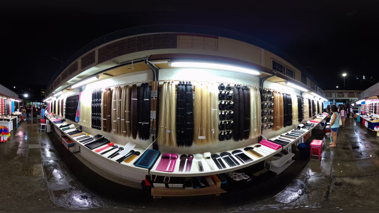 Hair Extensions on Jewelry Counter in Guantánamo Bazaar in at a jewelry counter inside a covered bazaar in Guantánamo