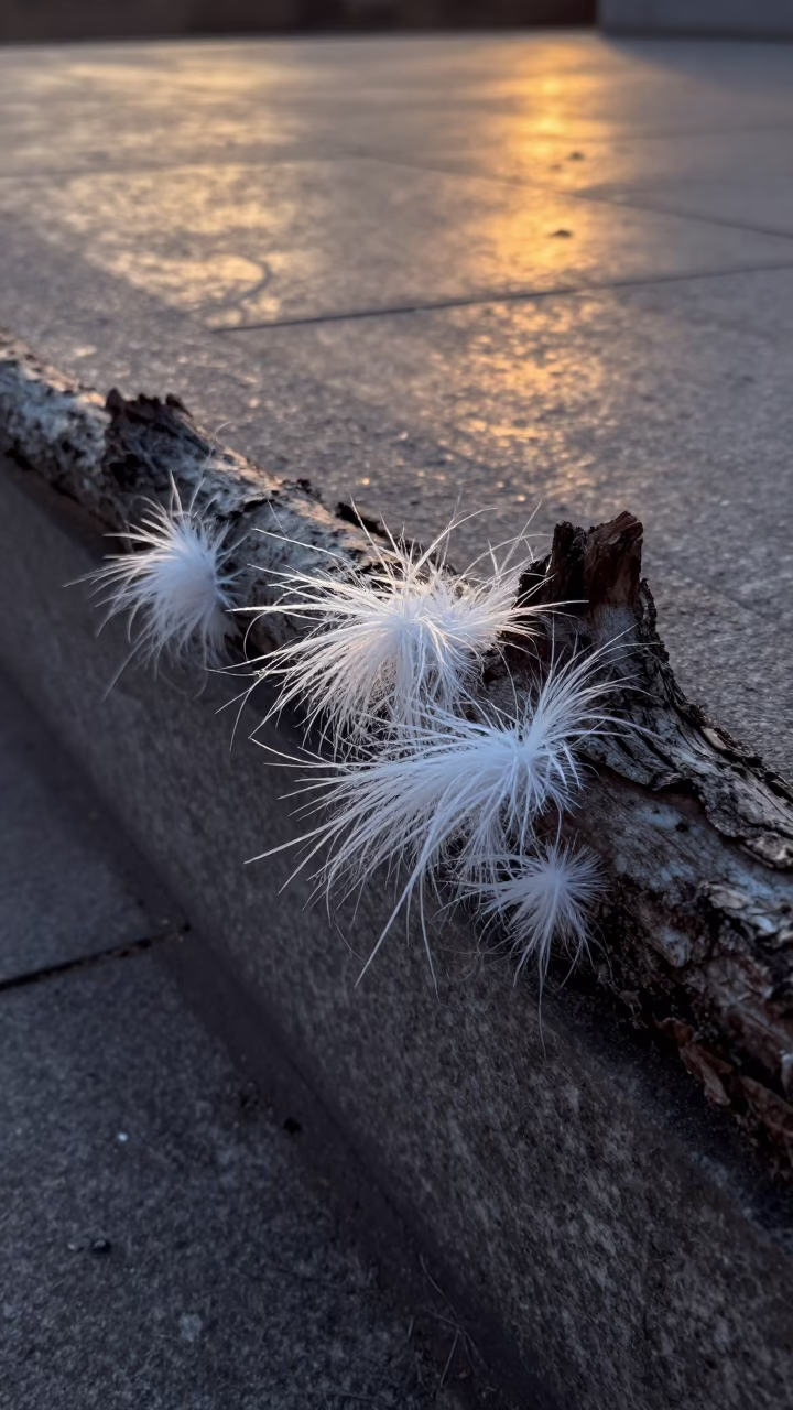 Hair Ice Detail on Branch in Iqaluit Stone Ledge in on a stone ledge near Iqaluit