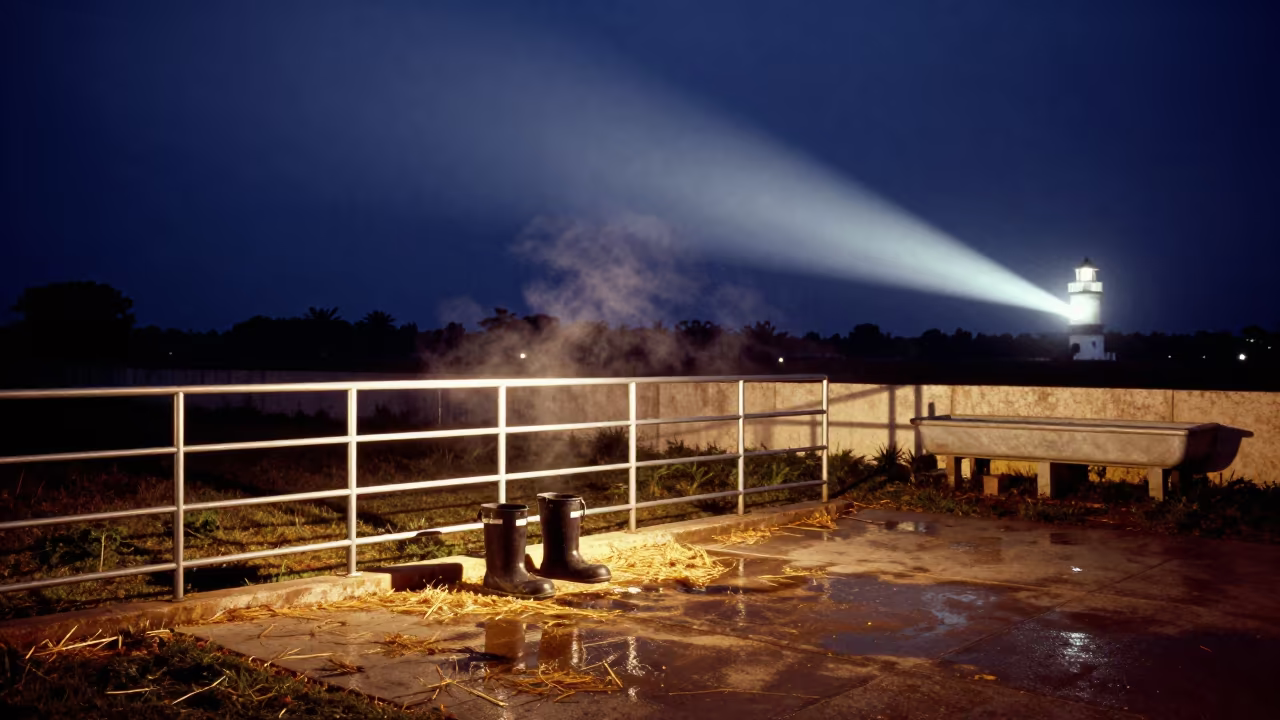 Haitian Livestock Boot Dip Silhouette Night in near a windbreak and water trough in Haiti