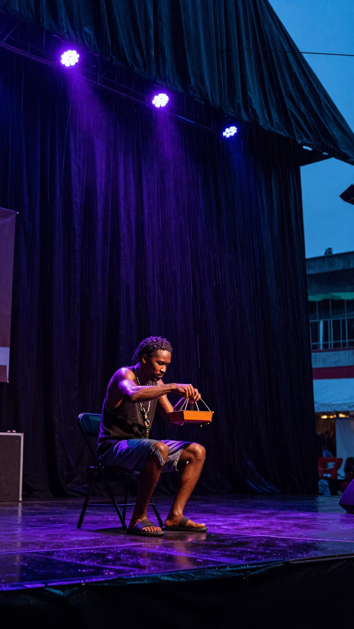 Haitian Puppeteer Stage Edge Monsoon in on a festival main stage in Port-au-Prince