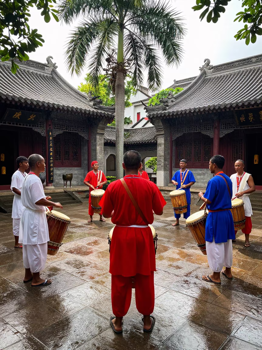 Haitian Vodou Ceremony in Tianjin Temple Courtyard in in a temple courtyard in Tianjin