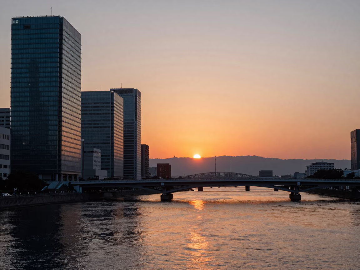 Hakata Bay And Canal City Bridge in Fukuoka in in Fukuoka, Japan