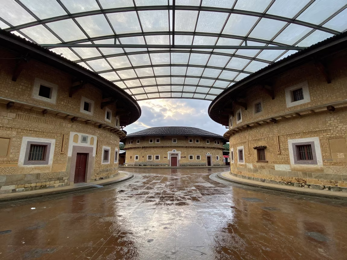 Hakka Earthen House Under Glass Arcade Da Nang in inside a glass-roofed arcade in Da Nang