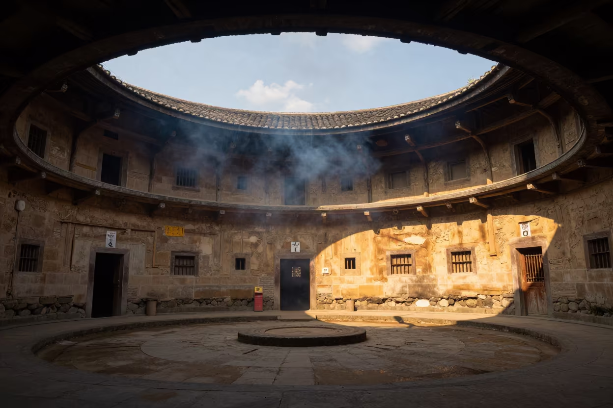 Hakka Earthen House Skylit Lazienki Warsaw in inside a skylit passageway in Lazienki, Warsaw