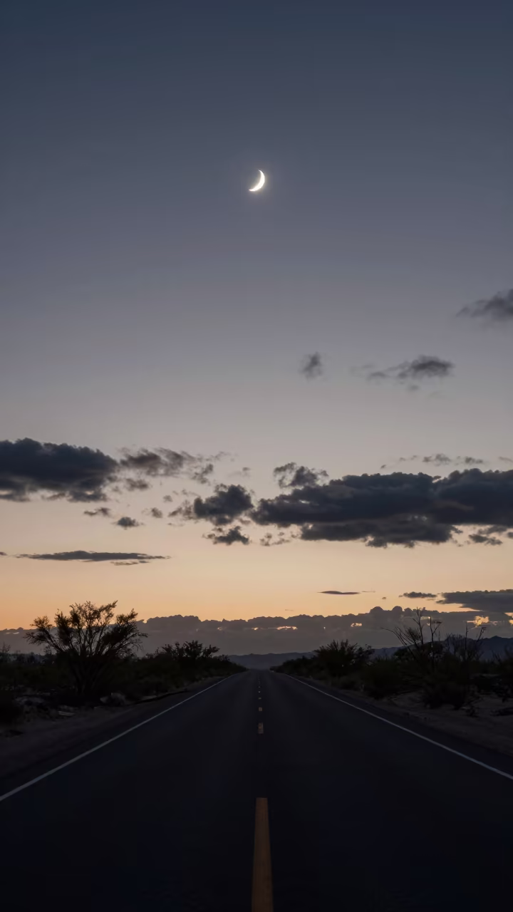 Half Moon Above Desert Highway Mexico Twilight in in Mexico