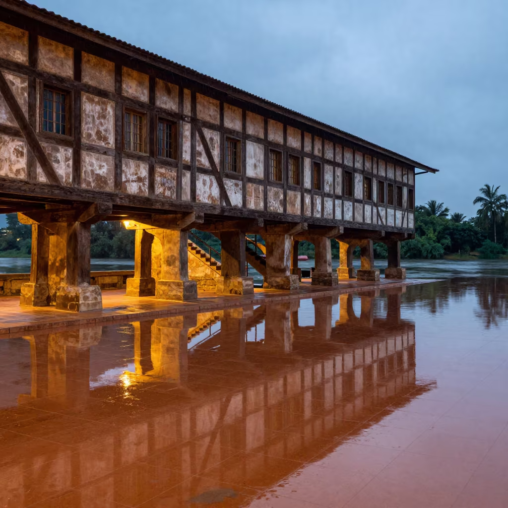 Half-Timbered Granary River Twilight Salvador in inside a tiled stair hall in Salvador