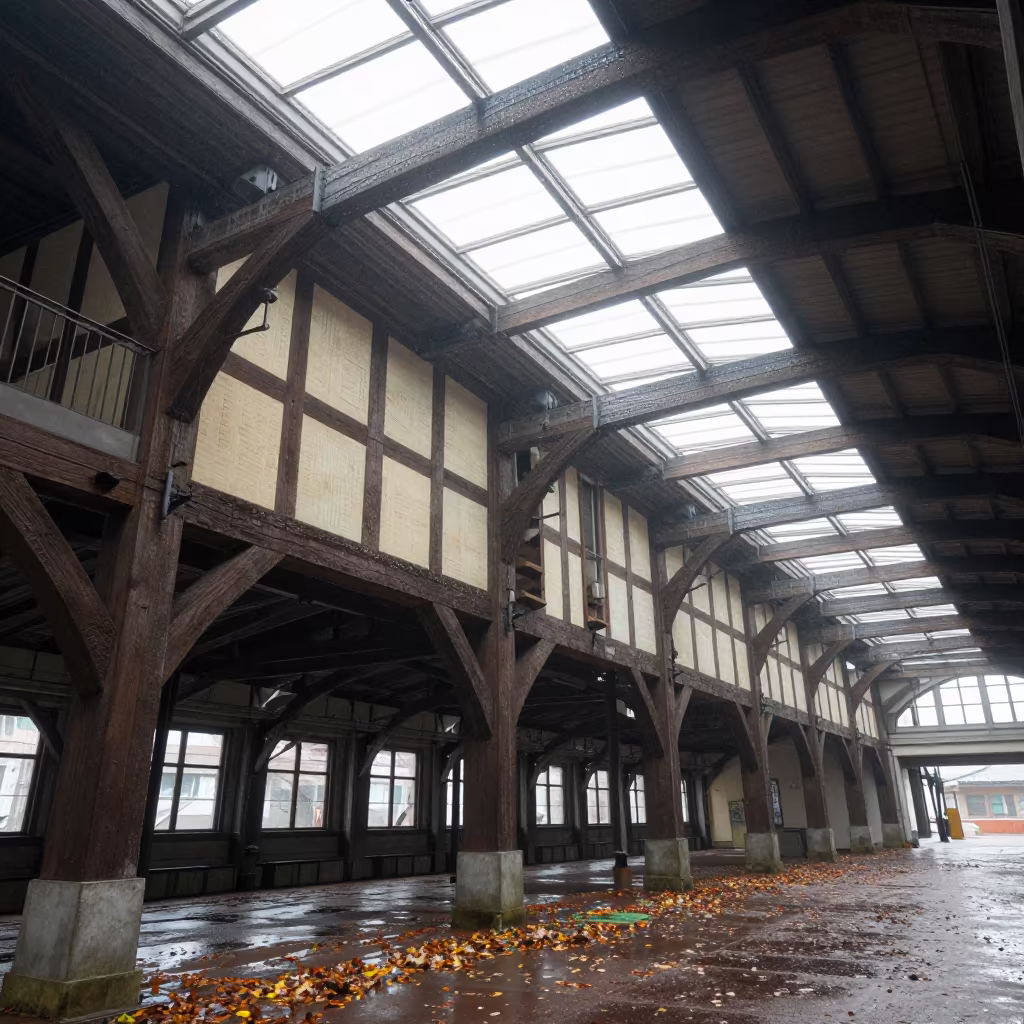 Half-Timbered Granary Inside Sapporo Train Terminal in inside a restored train terminal in Sapporo
