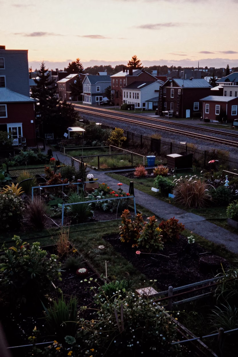Halifax Allotment Gardens at The Still Hours Before Dawn Light in in Halifax, Nova Scotia, Canada