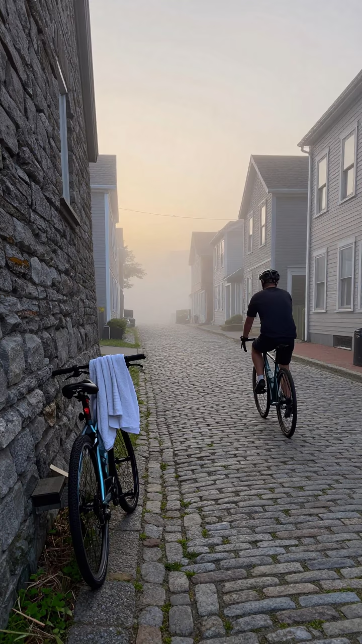 Halifax Cyclist at Dawn Light in in Halifax, Nova Scotia, Canada
